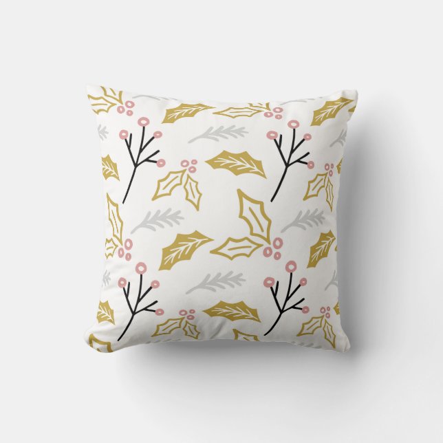 Christmas Holly Throw Kissen (Vorderseite)