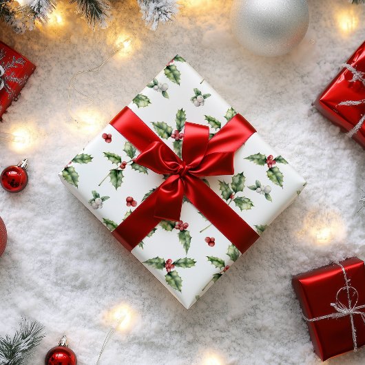 Christmas Holly und Mistletoe Geschenkpapier