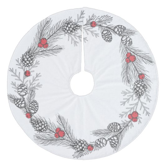 Christmas Holly und Pine Cones Fleece Weihnachtsbaumdecke (Vorderseite)