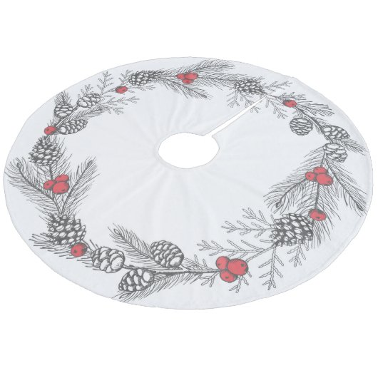 Christmas Holly und Pine Cones Fleece Weihnachtsbaumdecke (Schrägansicht)