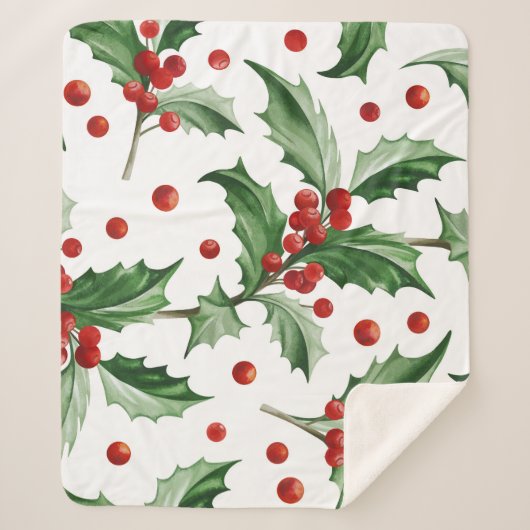 Christmas Holly Verlasse Nahtloses Symbol Sherpadecke (Vorderseite)