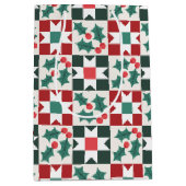 Christmas Holly Verlasst Geo Quilt Mittlere Geschenktüte (Vorderseite)