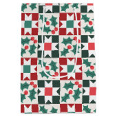 Christmas Holly Verlasst Geo Quilt Mittlere Geschenktüte (Rückseite)
