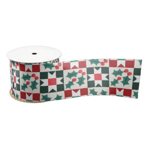 Christmas Holly Verlasst Geo Quilt Satinband
