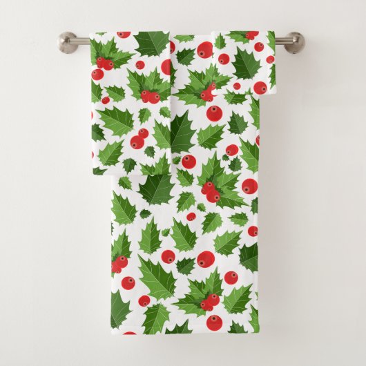Christmas Holly Verlasst Monogram Badetuch Set (Insitu)