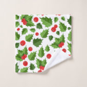Christmas Holly Verlasst Monogram Badetuch Set (Waschlappen)