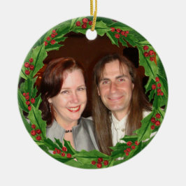 Christmas Holly Wreath Custom Foto Keramik Ornament