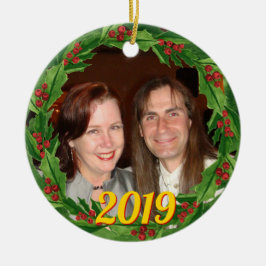 Christmas Holly Wreath Custom Foto Keramik Ornament