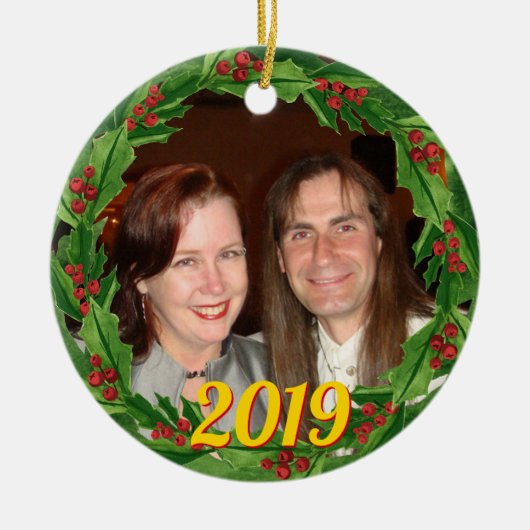 Christmas Holly Wreath Custom Foto Keramik Ornament (Vorne)