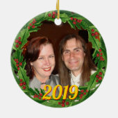 Christmas Holly Wreath Custom Foto Keramik Ornament (Hinten)