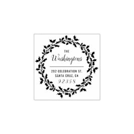 Christmas Holly Wreath Familienname Rücksendeadres Gummistempel