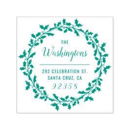 Christmas Holly Wreath Familienname Rücksendeadres Permastempel