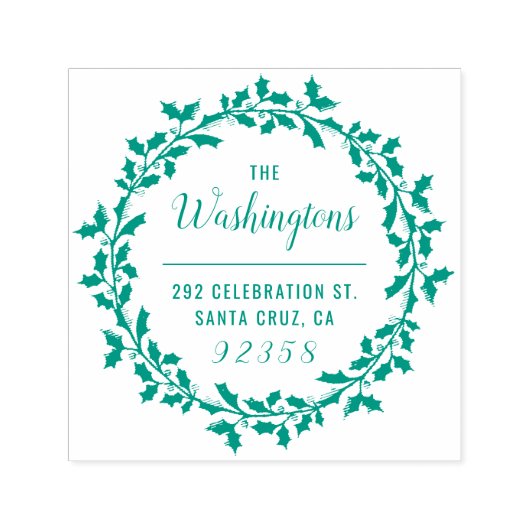 Christmas Holly Wreath Familienname Rücksendeadres Permastempel (Design)
