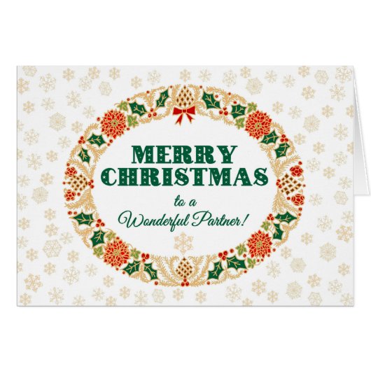 Christmas Holly Wreath, für Partner, Snowflakes (Vorderseite (Horizontal))