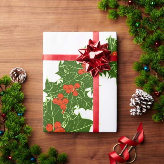 Christmas Holly Wreath Geschenkpapier (Feiertagsgeschenk)