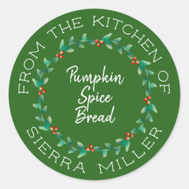 Christmas Holly Wreath Kitchen Leckereien Grün Lab Runder Aufkleber