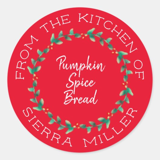 Christmas Holly Wreath Kitchen Leckereien Rotes La Runder Aufkleber (Vorderseite)