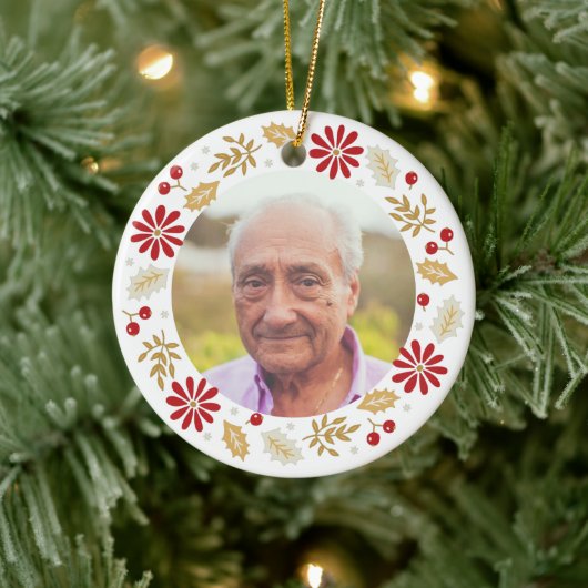 Christmas Holly Wreath Memorial Foto Keramik Ornament (Baum)