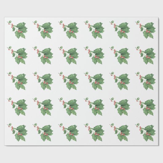 Christmas Holly Wreath Pattern Geschenkpapier (Flach)