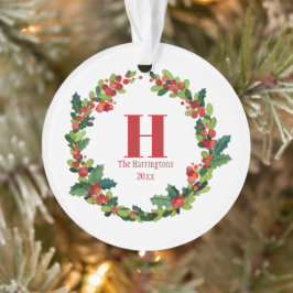 Christmas Holly Wreath Personalisiert Monogram Ornament
