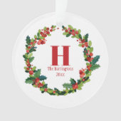 Christmas Holly Wreath Personalisiert Monogram Ornament (Vorderseite)