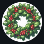 Christmas Holly Wreath Stickers<br><div class="desc">Weihnachtsticker</div>