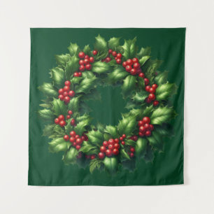 Christmas Holly Wreath Tapestry Wandteppich