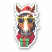 Christmas Horse Back Riding Santa Xmas Women Girls Aufkleber (Vorderseite)