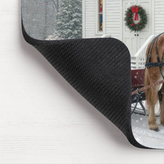 Christmas Horse-Drawn Sleigh Waiting By a Chapel Mousepad (Ecke)
