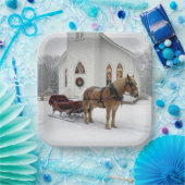 Christmas Horse-Drawn Sleigh Waiting By a Chapel Pappteller (Party)