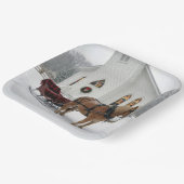 Christmas Horse-Drawn Sleigh Waiting By a Chapel Pappteller (Gewinkelt)