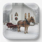 Christmas Horse-Drawn Sleigh Waiting By a Chapel Pappteller (Vorderseite)