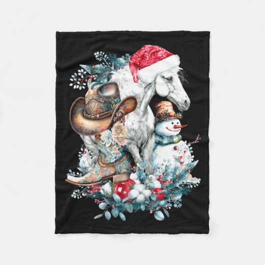Christmas Horse In Santa Hat Cowgirl Cowboy Boots Fleecedecke (Vorderseite)