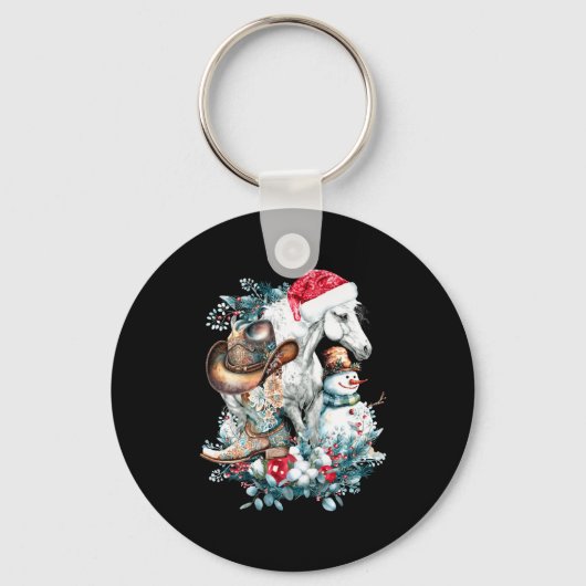 Christmas Horse In Santa Hat Cowgirl Cowboy Boots Schlüsselanhänger (Vorderseite)