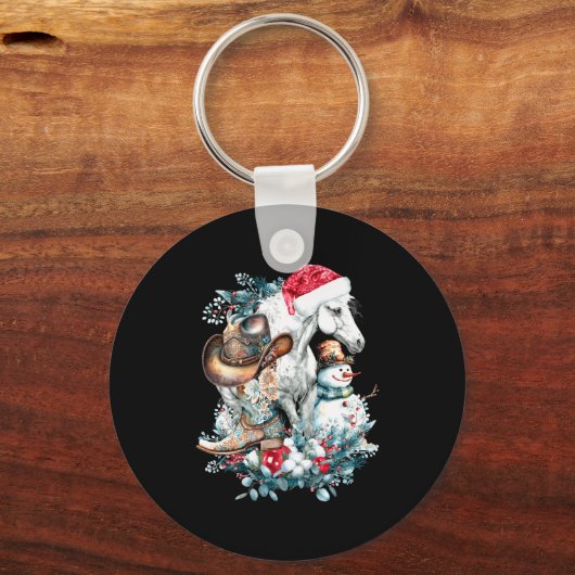 Christmas Horse In Santa Hat Cowgirl Cowboy Boots  Schlüsselanhänger (Vorderseite)