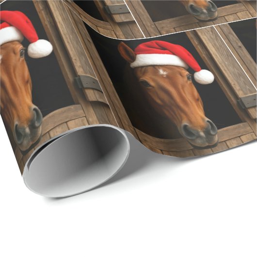 Christmas Horse In Stable Window Geschenkpapier (Rolleneckpunkt)