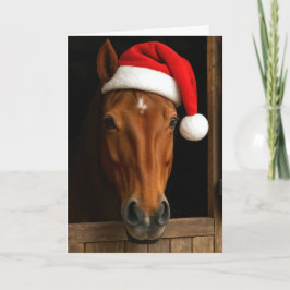 Christmas Horse In Stable Window Karte