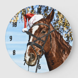 Christmas horse with hat große wanduhr