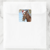 Christmas horse with hat quadratischer aufkleber (Tasche)