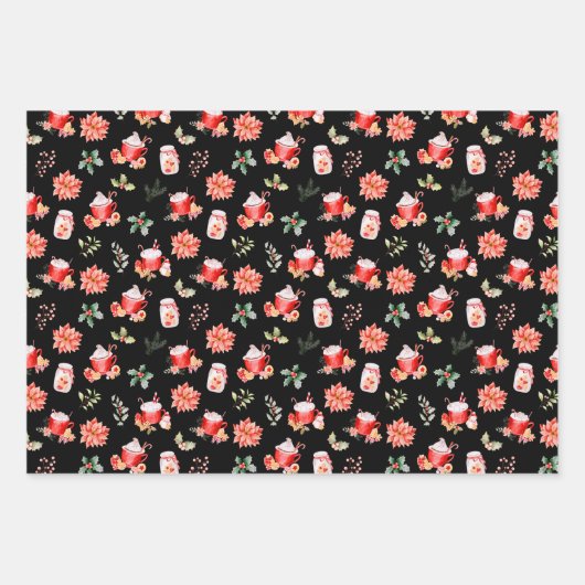 Christmas Hot Cocoa and Red Poinsettias Geschenkpapier Set (Vorderseite 3)