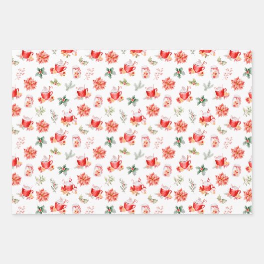 Christmas Hot Cocoa and Red Poinsettias Geschenkpapier Set (Vorderseite)