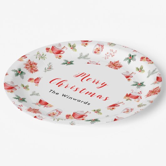 Christmas Hot Cocoa and Red Poinsettias Pappteller (Schrägansicht)