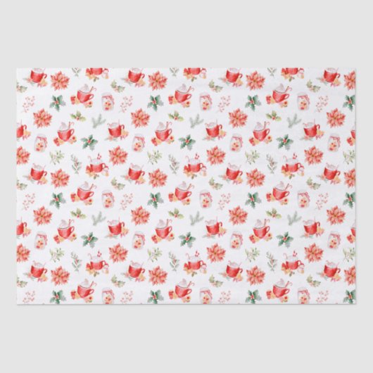 Christmas Hot Cocoa and Red Poinsettias Seidenpapier (Vorderseite)