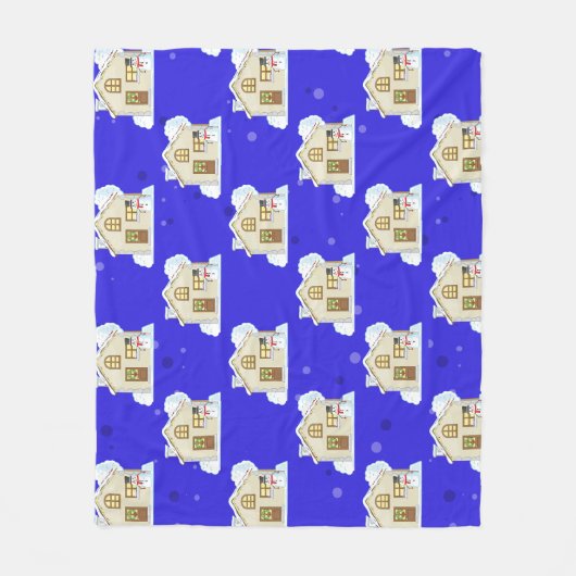 Christmas House Pattern - Blue Background  Fleecedecke (Vorderseite)