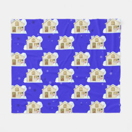 Christmas House Pattern - Blue Background  Fleecedecke