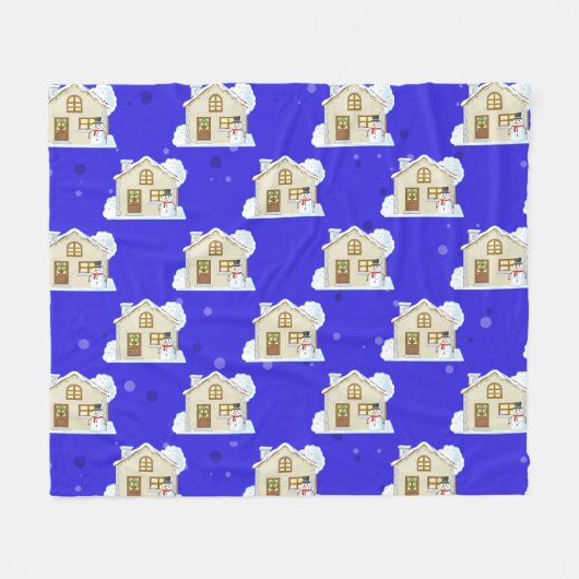Christmas House Pattern - Blue Background  Fleecedecke (Vorderseite (Horizontal))
