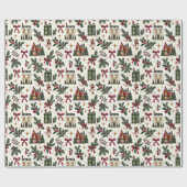 Christmas House Pattern Wrapping Paper Geschenkpapier (Flach)