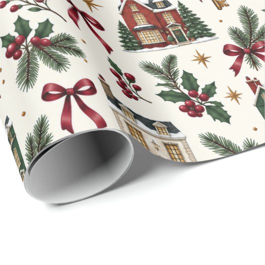 Christmas House Pattern Wrapping Paper Geschenkpapier (Rolleneckpunkt)