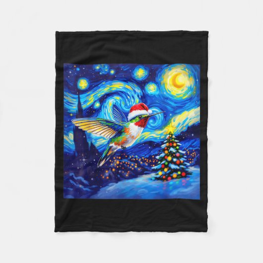 Christmas Hummingbird Santa Hat Van Gogh Starry Ni Fleecedecke (Vorderseite)