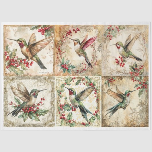 Christmas Hummingbird Squares Seidenpapier (Vorderseite)